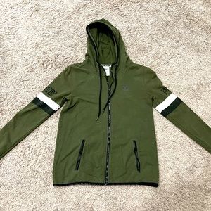 Victoria Secret Pink olive green zip hoodie with thumb holes.